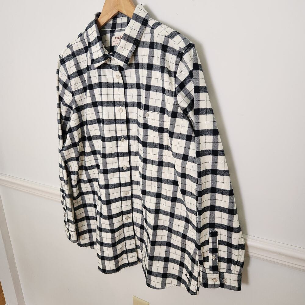 Filson Flannel Shirt XXL Womens Buttonup Alaskan Guide Plaid Black Cream Outdoor - Picture 7 of 13